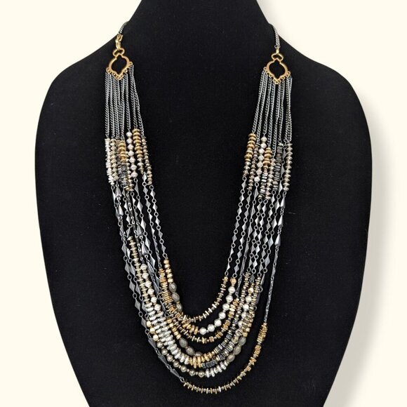6-Strand Metal Beaded Statement Necklace - Picture 2 of 6